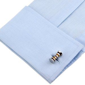 NEW Double Knob Bronze & Tan Stripe Cufflinks